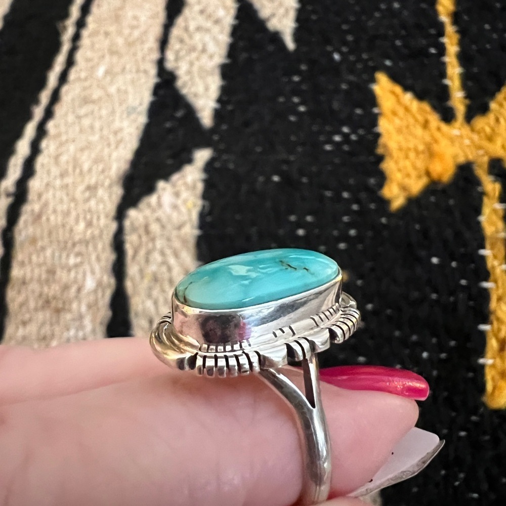 ❤️ Signed Native Arlene Yazzie Kingman Turquoise Sterling Navajo Size 6.75 Ring - Picture 6 of 17